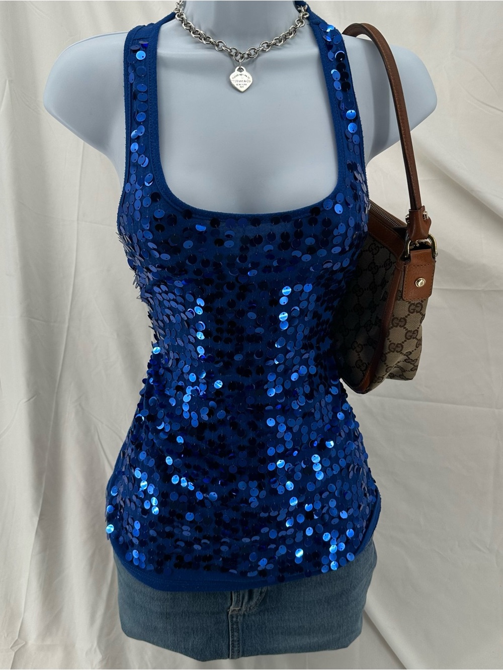 Sequined Y2K Hannah Montana Style Blue Tank Top